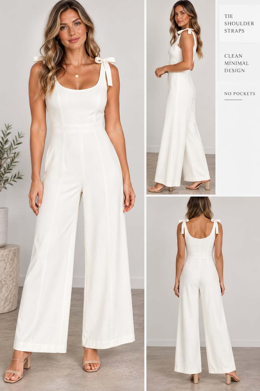 NWT LIKELY White Ivory Tie Shoulder Wide Leg Lined Jumpsuit Size 10